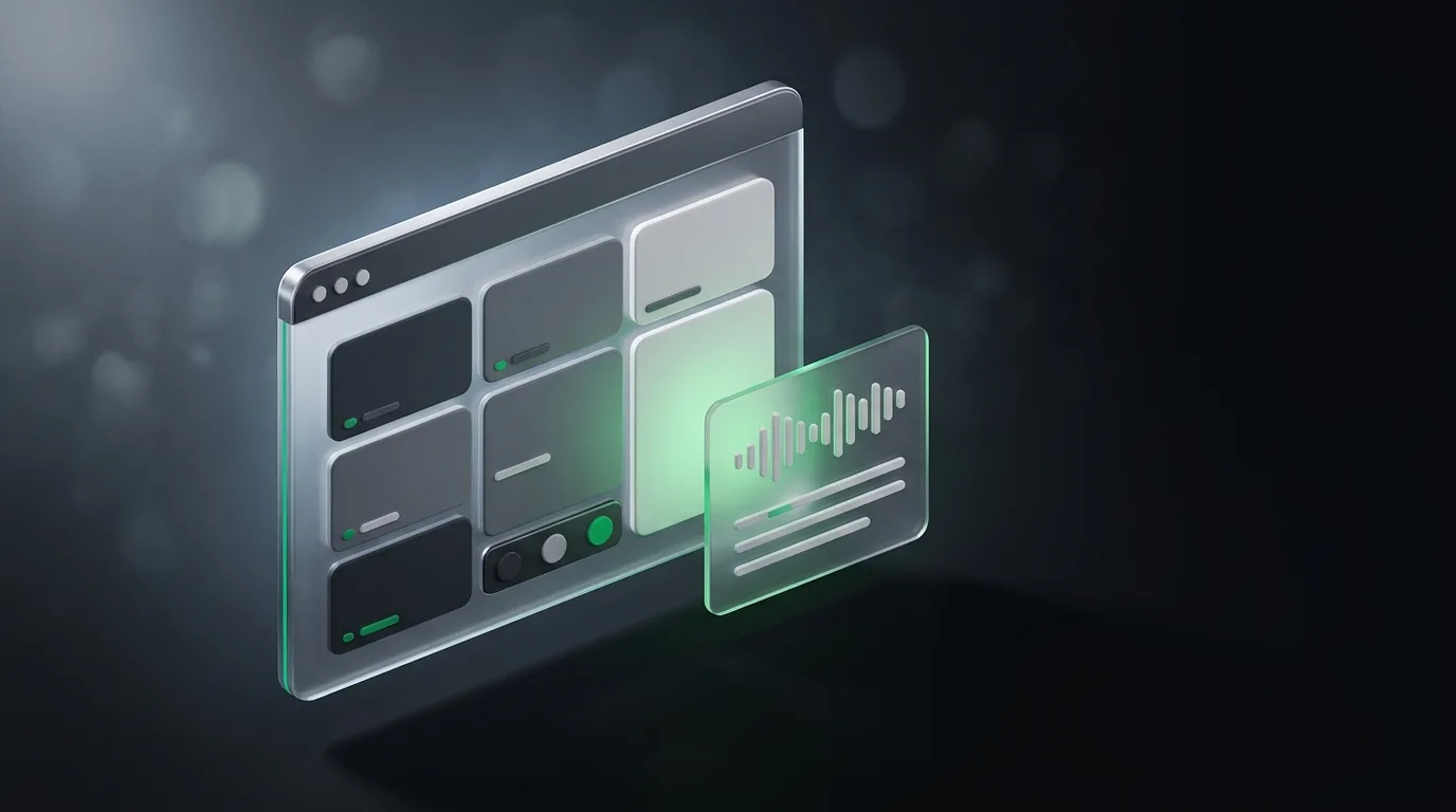 Isometric illustration of a desktop AI assistant working alongside a Microsoft Teams call, in Haggle brand green