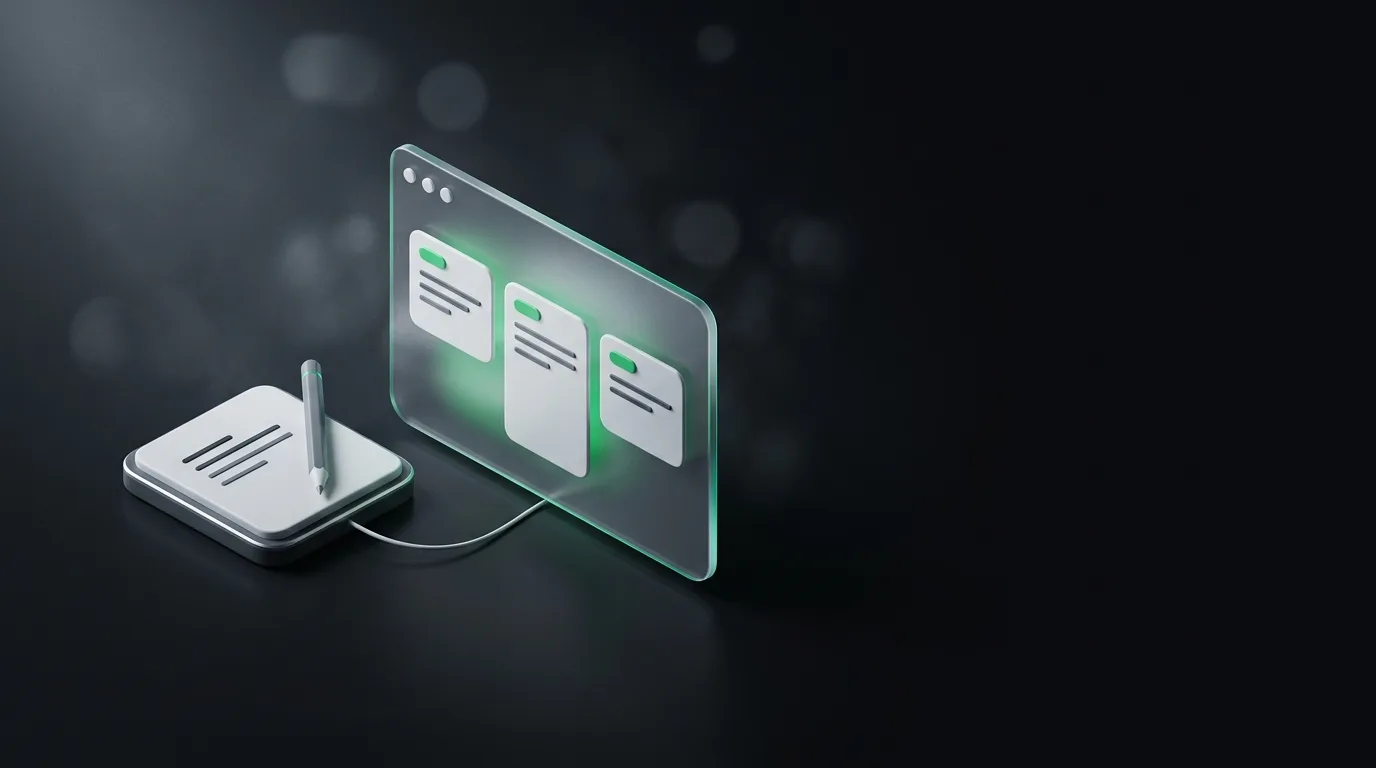 Isometric illustration showing two parallel note paths: handwritten notes versus structured AI-generated note cards, in Haggle brand green