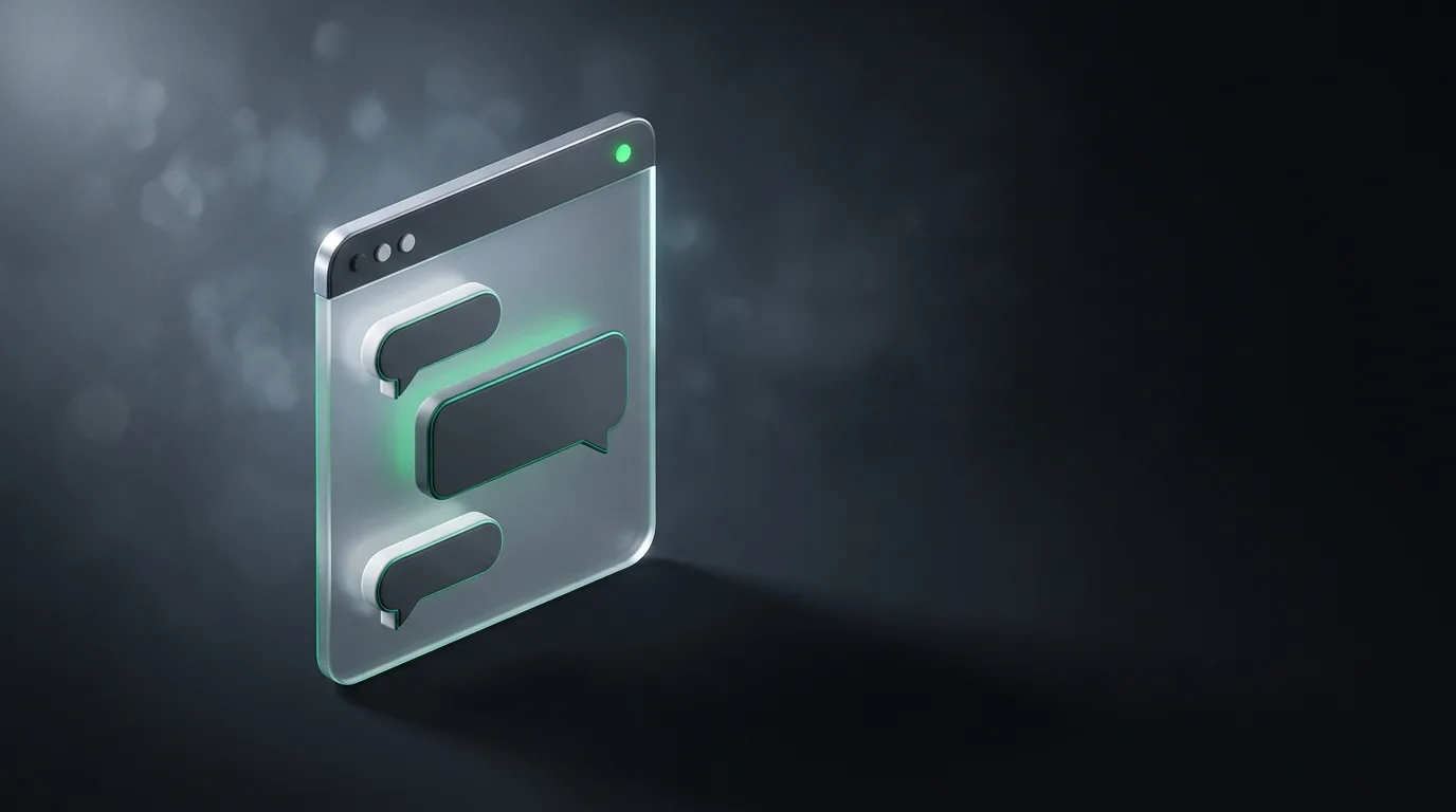 Isometric illustration of a stylized live-help panel with chat bubbles answering questions