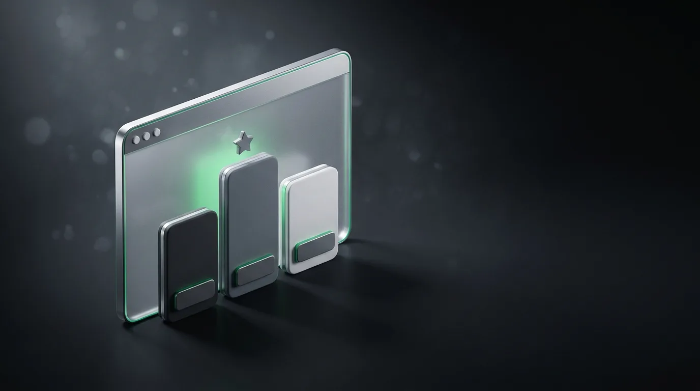 Isometric illustration of a stylized free-tier pricing window with three small tier cards