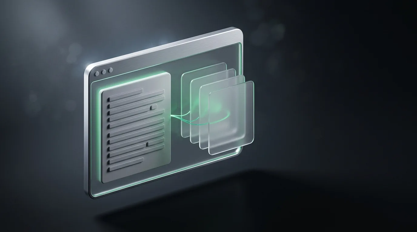 Isometric illustration of a post-call workflow compressing into clean note cards, in Haggle brand green on charcoal
