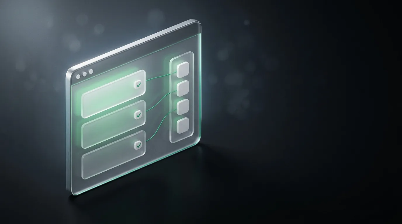 Isometric illustration of a stylized notes app window with follow-up action cards and a checkmark column