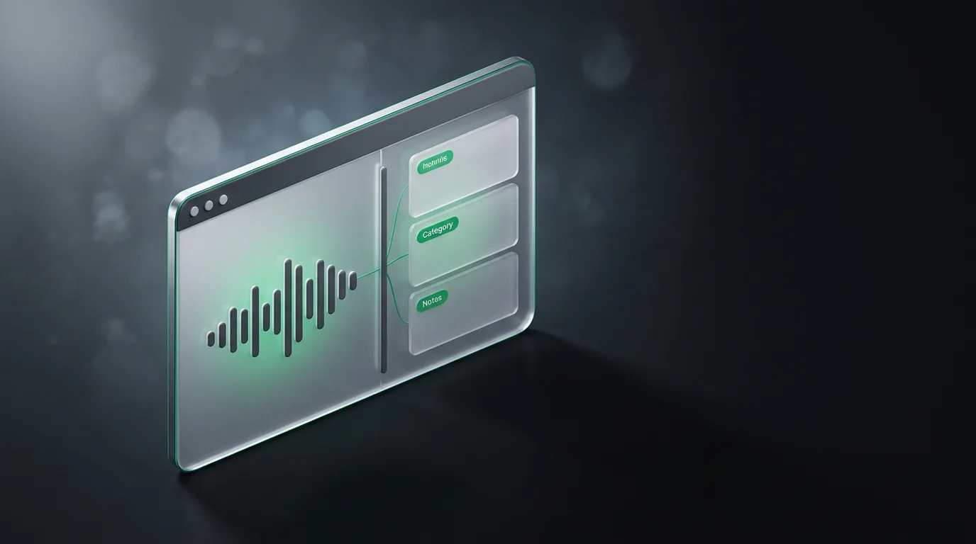 Isometric illustration of a stylized combined app window with soundwave-to-notes flow plus a live call interface