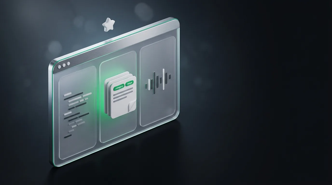 Isometric illustration of a stylized unified app window with three sections: interview, notes, call